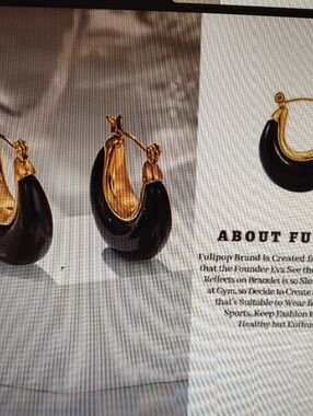 Ink Color and Gold Curved Hoop U Shaped  Earrings,  BNIB